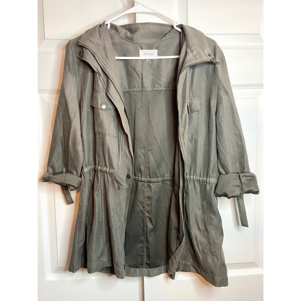 Korye Women Olive Green Utility Anorak Jacket Full Zip Drawstring Waist Small